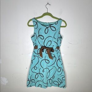 Jessica Howard Teal and Brown Patterned Cotton Blend A Line Dress Size 8